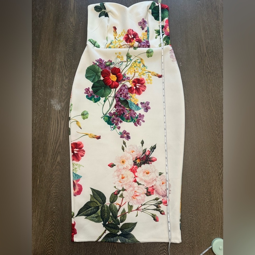 ASOS CREAM FLORAL STRAPLESS SWEETHEART NECK DRESS - Size 6 SKU:545 - Picture 3 of 7